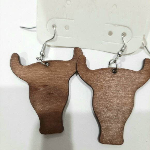 Cow skull wooden laser cut coastal cowgirl westerncore unique earrings - Picture 4 of 8